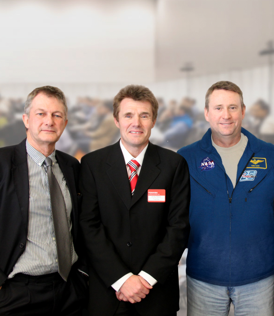 Astronaut Leadership director Christopher Barber & Astronaut Ken Ham with Toshiba's European Director Andy Bass